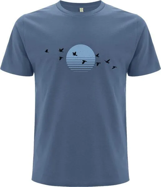 Spreecult Spreecult Sonne und Vogelschwarm - Bio und Fair - Männer Unisex Shirt, Blau, – Produktbild 2 von 2