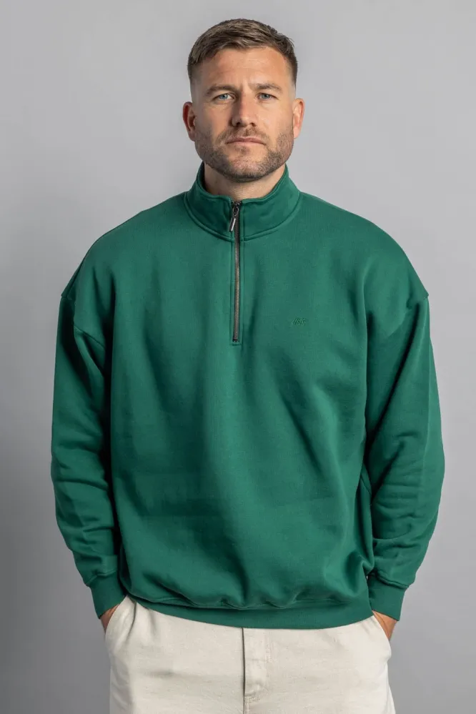 DIRTS DIRTS Herren vegan Pullover Quarter Zip Oversized Court Grün, Dunkelgrün, – Produktbild 2 von 2