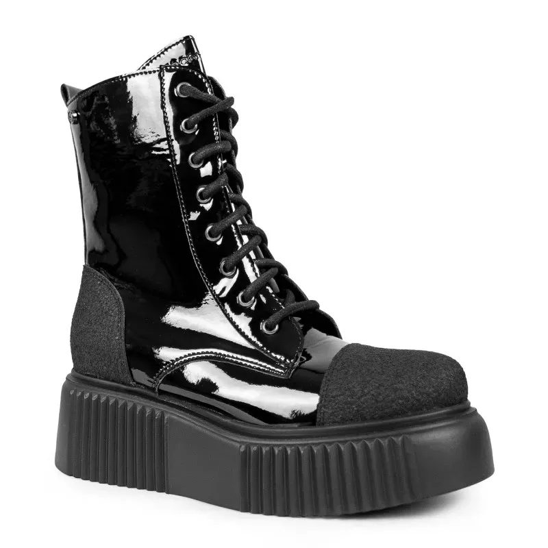 Altercore Altercore Damen vegan Stiefel Dalia Lack, Schwarz, – Produktbild 3 von 3