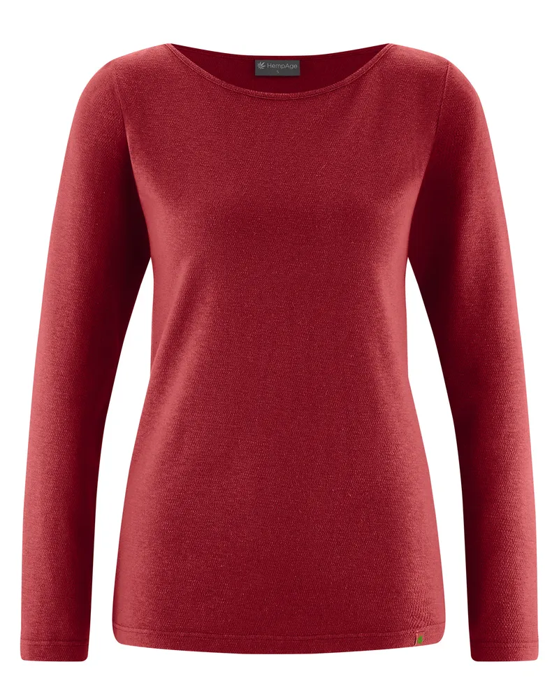 HempAge Hempage Damen vegan Rubinrotes Langarm Top, Rot, – Produktbild 1 von 2