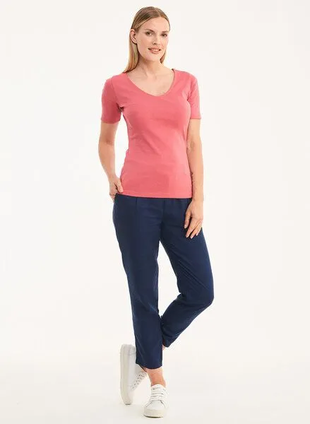 ORGANICATION ORGANICATION Geripptes T-Shirt aus Bio-Baumwolle mit V-Ausschnitt, Rose(desert rose), – Produktbild 1 von 4