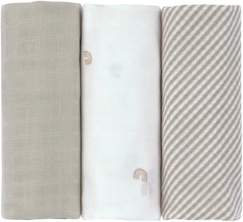 Lässig Lässig Stoffwindeln Swaddle & Burp Blanket, L, Rainbow (Set, 3-St), Beige, – Produktbild 2 von 4
