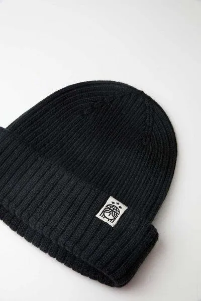 Strickmütze aus Merinowolle, abstehend Unisex Kiwistories, Schwarz, – Produktbild 4 von 4
