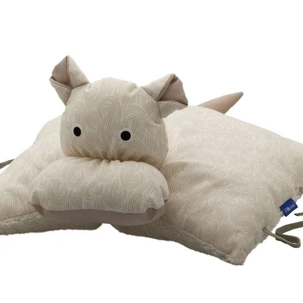 Flosinn Flosinn Kuscheltierkissen Nilpferd mit Teddyplüsch aus Baumwolle Personalisierbar, Beige, – Produktbild 2 von 5