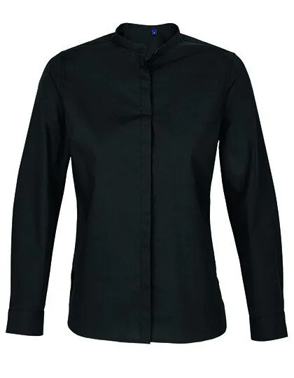 NEOBLU NEOBLU Damen Bluse Langarm Business verdeckte Knopfleiste Mandarinkragen, Schwarz, – Produktbild 2 von 3