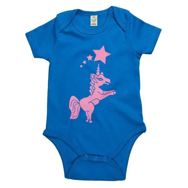 HANDGEDRUCKT HANDGEDRUCKT "Einhorn" Baby Body, Bright blue, – Produktbild 1 von 3
