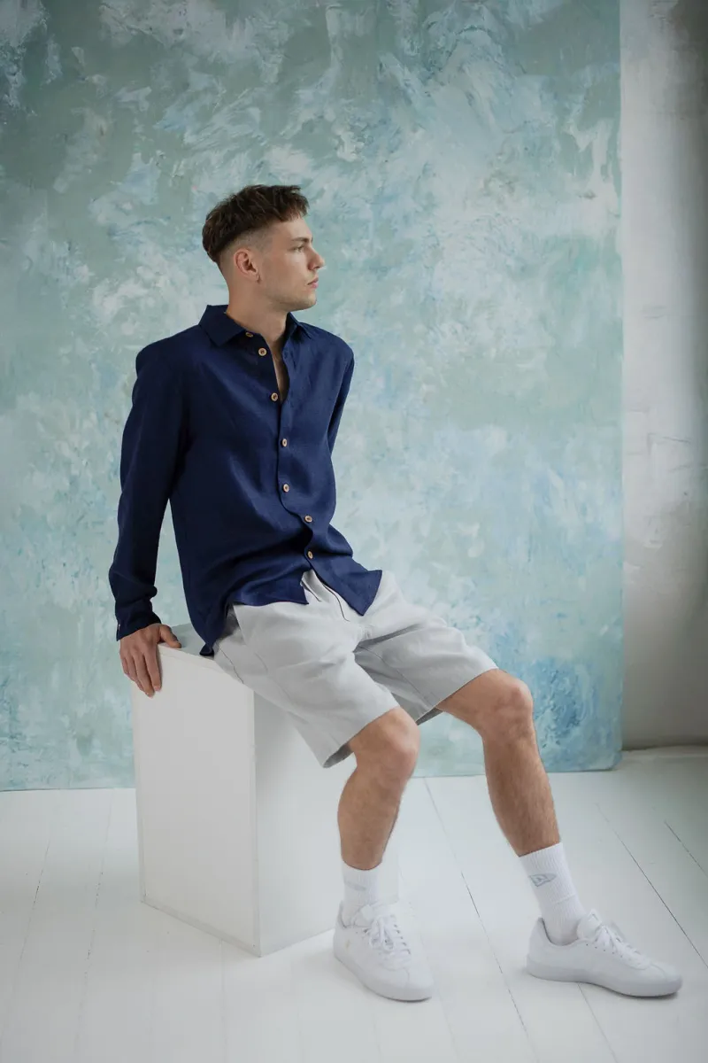 Amber Linen Amber Linen Herren vegan Hemd Havanna Marineblau, Extra dunkelblau, – Produktbild 1 von 2