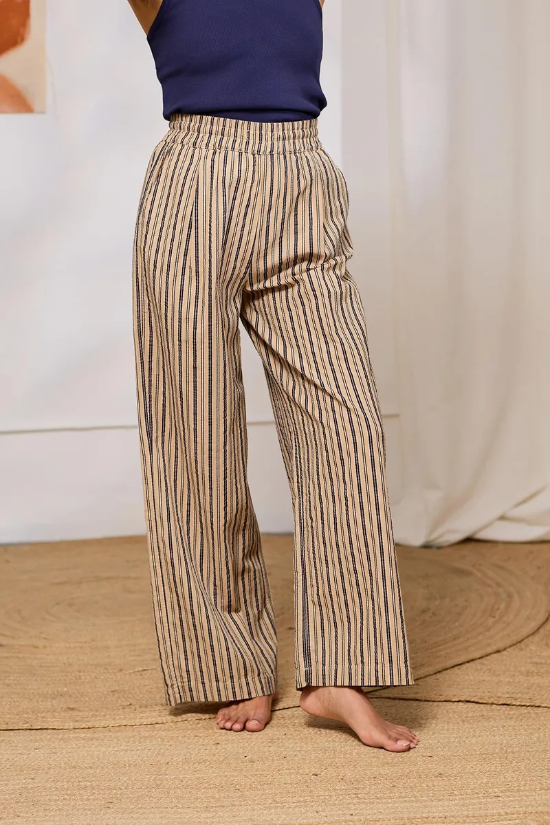 TWOTHIRDS TWOTHIRDS Damen vegan Hose Macarella Marineblau Gestreift, Beige, – Produktbild 1 von 2