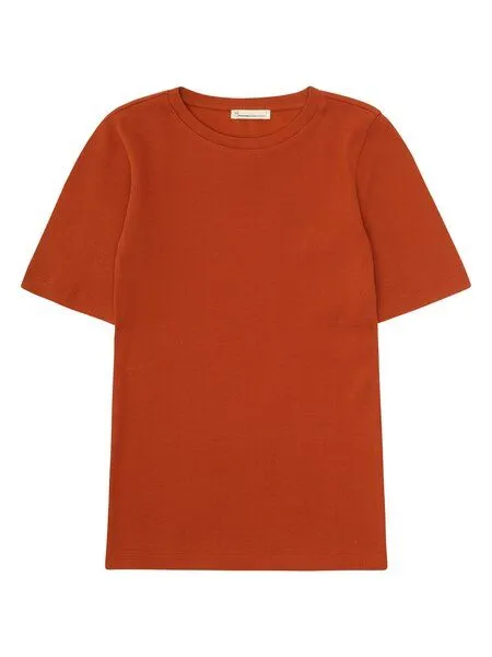 KnowledgeCotton Apparel KnowledgeCotton Apparel T-Shirt - Rib t-shirt - aus Bio-Baumwolle, Rot (burnt-brick), – Produktbild 1 von 3