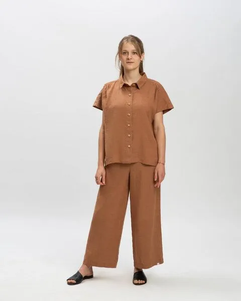 MATONA Matona Kurzarmbluse aus Leinen für Frauen / Linen Blouse, Coffee, – Produktbild 3 von 4