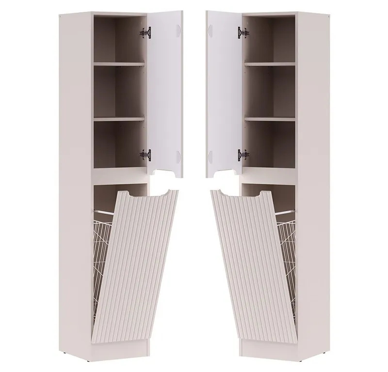 Lomadox Hochschrank NEWPORT-56-CASHMERE 35 cm breit in kaschmir, gerillte Front, inkl. Wäschekorb, Weiß, – Produktbild 5 von 5
