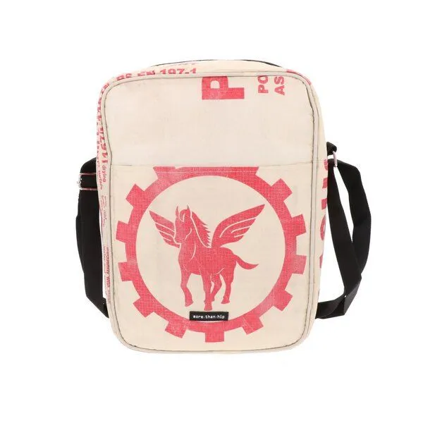 MoreThanHip MoreThanHip Unisex Umhängetasche aus recycelten Zement- oder Tierfuttersäcken - Kosal, Creme/rot - pegasus, – Produktbild 1 von 4