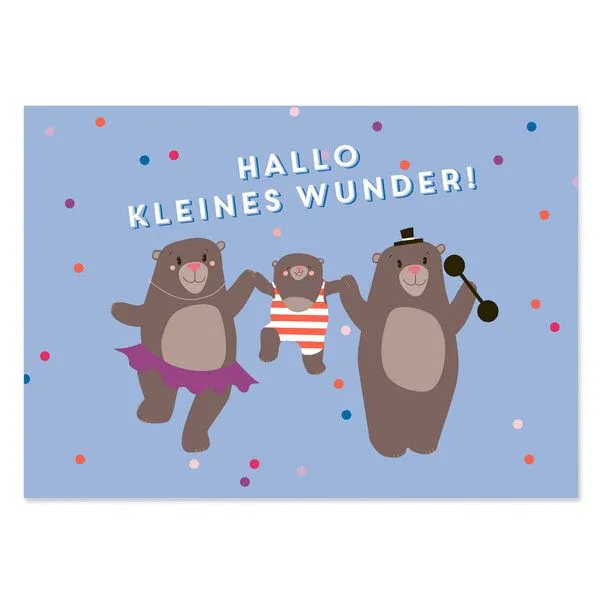 Bow & Hummingbird Bow & Hummingbird „Hallo kleines Wunder“ – Baby Karte Junge mit Bären, blaue Glückwunschkarte zur Geburt – Produktbild 3 von 3