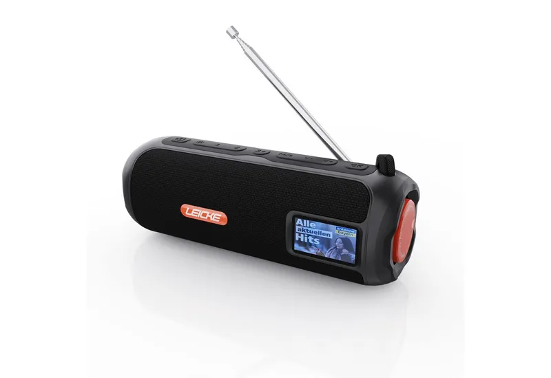 Leicke Leicke Tragbarer Bluetooth Lautsprecher mit FM Digitalradio (DAB) (4500mAh Akku, RGB-LED Lichter, 10W Stereo-Sound,Equalizer), Schwarz, – Produktbild 1 von 5