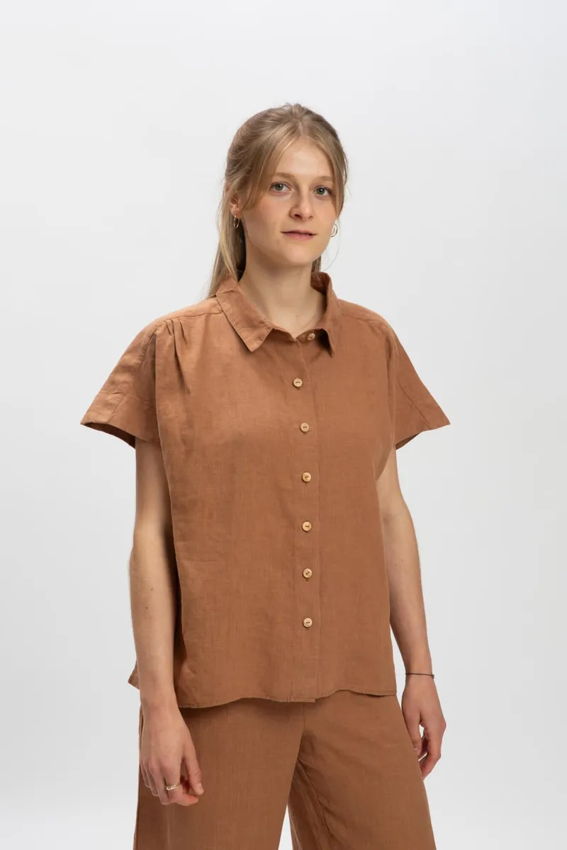 MATONA MATONA Damen vegan Leinenhemd Kaffeebraun, Braun, – Produktbild 2 von 2