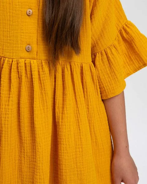 MATONA Matona Rüschenkleid aus Musselin für Kinder / Volant Dress, Marigold, – Produktbild 4 von 4