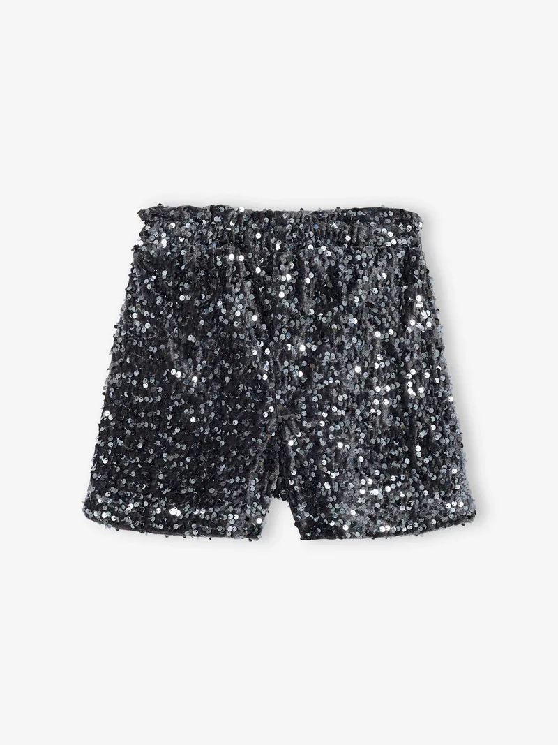 Vertbaudet Festliche Mädchen-Shorts mit Pailletten, Silber, – Produktbild 2 von 3