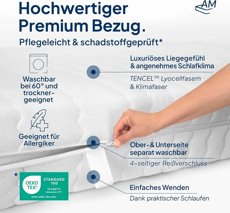 Taschenfederkernmatratze Deluxe 7-Zonen Federkernmatratze mit 3D Kaltschaum, Optimale Anpassung, AM Qualitätsmatratzen, 24 cm hoch, 80x200 cm – Produktbild 1 von 5