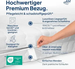 Taschenfederkernmatratze Deluxe 7-Zonen Federkernmatratze mit 3D Kaltschaum, Optimale Anpassung, AM Qualitätsmatratzen, 24 cm hoch, 90x200 cm – Produktbild 1 von 1