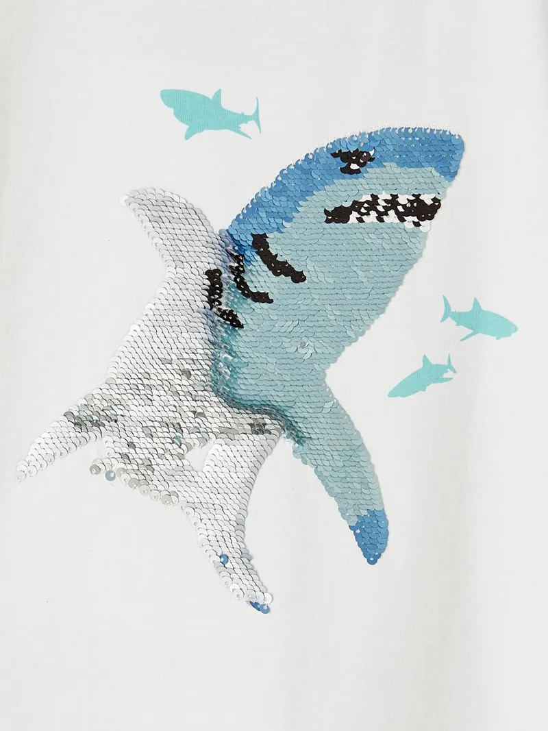 Vertbaudet Jungen T-Shirt mit Wende-Pailletten, Weiß, – Produktbild 3 von 3
