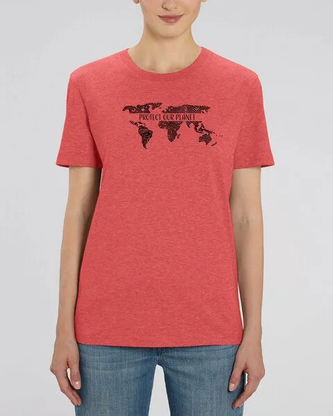 Human Family Human Family Bio Unisex Rundhals T-Shirt "Protect our Planet", Rot-meliert, – Produktbild 2 von 3