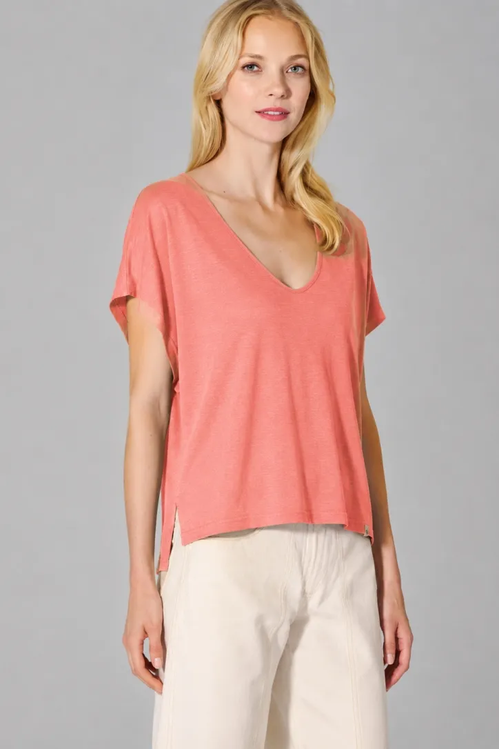 HempAge Hempage Damen vegan T-Shirt Aus Slub-Jersey In Pfirsich, Pfirsich, – Produktbild 2 von 2