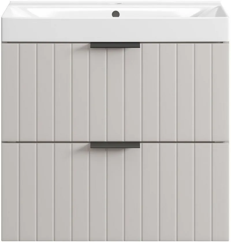 welltime Waschtisch HARMONY mit Waschbecken, Breite 60 oder 80cm, modernes Design, Schrank mit 2 Schubladen, Soft-Close-Function, Paneeloptik, Beige, – Produktbild 5 von 5