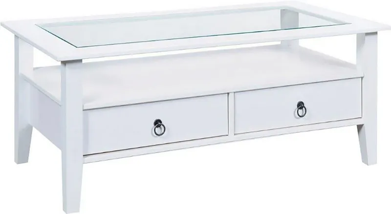 Inter Link Couchtisch Provence, Kiefer Massivholz, Glasplatte & Schublade, Landhausstil, Wohnzimmertisch, Sofatisch, Stauraum, BxTxH: 115 x 60 x 45 cm, Weiß, – Produktbild 1 von 5