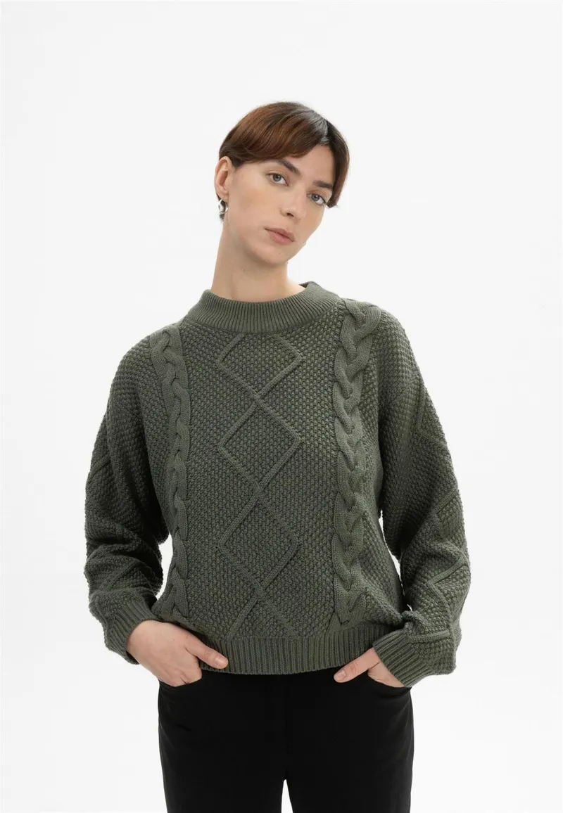 MELA Zopfmuster Pullover Modell: Samaira, Grün melange, – Produktbild 1 von 5
