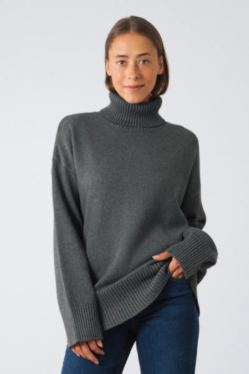 Honest Basics Honest Basics Damen vegan Rollkragenpullover Chunky Slate, Dunkelgrau, – Produktbild 2 von 2