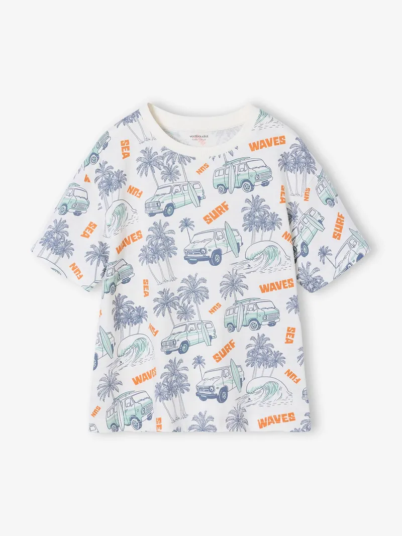 Vertbaudet T-Shirt bunter Alloverprint Jungen, Weiß, – Produktbild 1 von 3