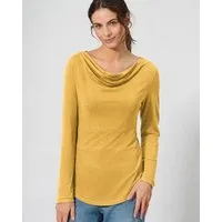 HempAge HempAge Damen Langarmshirt mit Wasserfallkragen Hanf/Biobaumwolle, Dijon gelb, – Produktbild 1 von 1