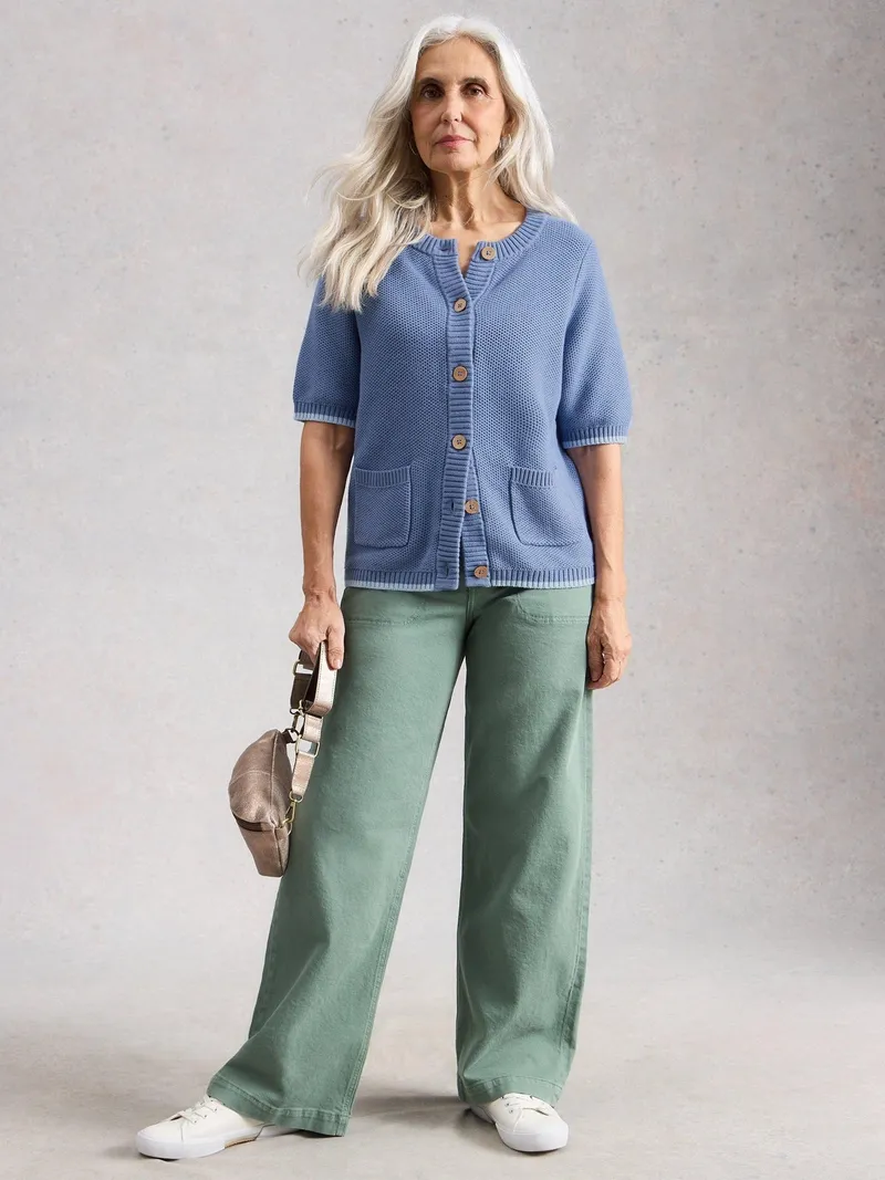 White Stuff Kurzarm-Cardigan Isabella - 42, Mittelblau, – Produktbild 2 von 4
