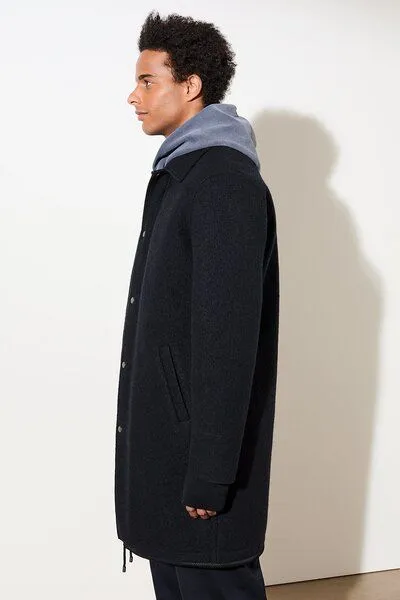 LangerChen LangerChen Kurzer Woll-Mantel mit Druckknöpfen und Rippe an Ärmel, Carbon (grau), – Produktbild 4 von 4