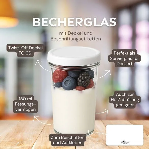 mikken mikken 100 Dessertgläser 150 ml Einmachgläser mit Schraubdeckel, Weiss, – Produktbild 2 von 3