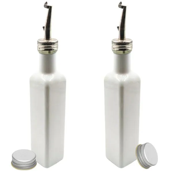 mikken mikken 2x Ölflasche 250 ml Dosierflasche mit Ausgießer + Schraubdeckel + 2 Etiketten, Weiß, – Produktbild 1 von 2