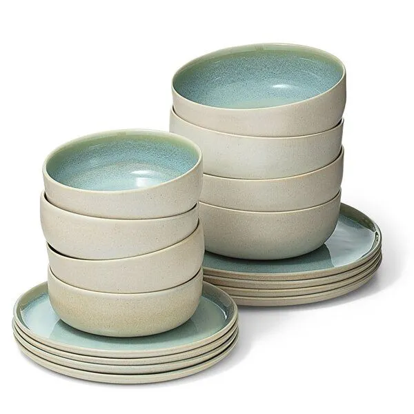 Econovo Econovo Geschirrset Keramik 16-tlg., Türkis-beige (blau), – Produktbild 1 von 4