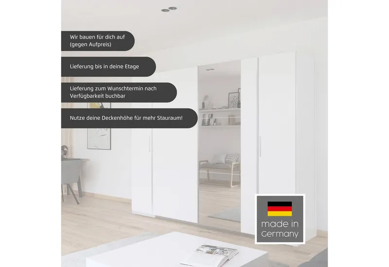 Rauch Rauch Schwebetürenschrank Kleiderschrank Drehtürenschrank Schrank Garderobe KRONACH (in 3 Ausstattungen BASIC/CLASSIC/PREMIUM, Breiten 225/268/311/354 cm) Kombischrank optional mit 1 oder 2 Spiegel viele Böden MADE IN GERMANY, Beige|grau, – Produktbild 4 von 6