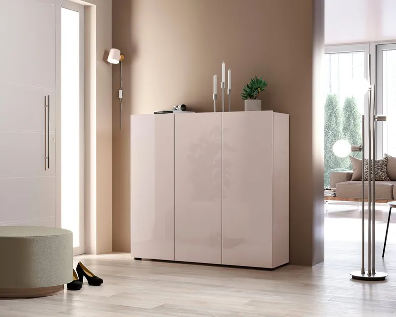 Home affaire Schuhschrank MISTER- Schuhregal, Made in Italy, 12 Fächer, 10 Einlegeböden (120x34x114 cm) Komplett in Hochglanz lackiert, mit Platz für ca. 24 paar Schuhe, Beige, – Produktbild 3 von 5