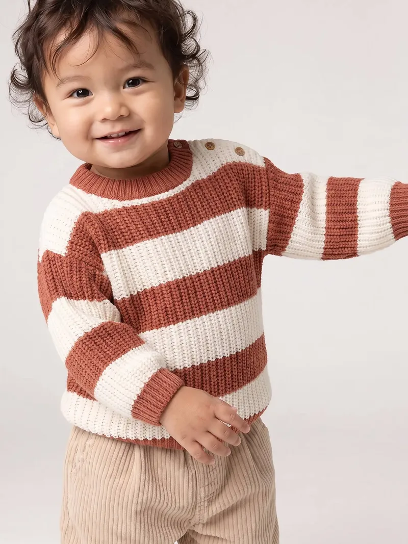 Vertbaudet Gestreifter Baby Strickpullover, Terrakotta, – Produktbild 3 von 4