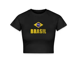Spreadshirt T-Shirt Brasilien Fußball Retro Crop Top (1-tlg) Slim Fit, Crop Top – Produktbild 1 von 1