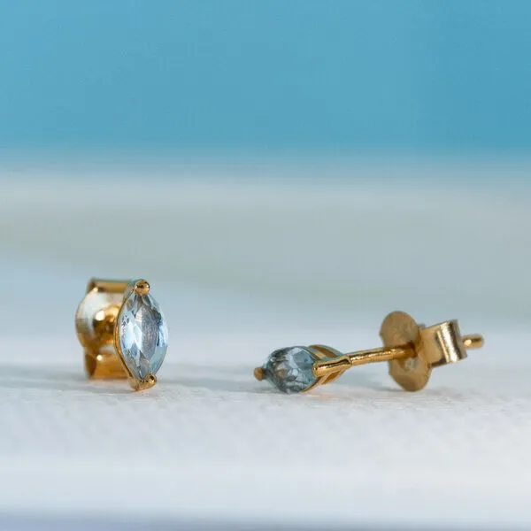 Eppi Eppi Minimalistische Ohrstecker aus Silber mit Aquamarin Andine, Gelb, – Produktbild 3 von 4