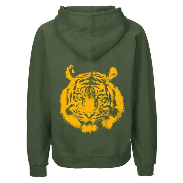 HANDGEDRUCKT HANDGEDRUCKT "Tiger" Männer Zip Hoody aus reiner Biobaumwolle (kbA), Military, – Produktbild 1 von 4