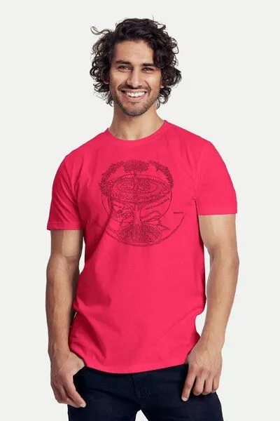 Peaces.bio - handbedruckte Biomode Peaces.bio - handbedruckte Biomode Bio-Herren-T-Shirt "Weltenesche", Pink, – Produktbild 1 von 1