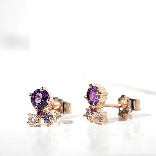 Eppi Eppi Silberne Cluster Ohrringe mit Amethysten und Edelsteinen Kerrie, Gelb, – Produktbild 2 von 4