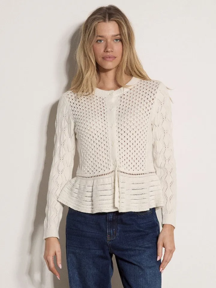 Apricot Apricot Cardigan Strickjacke mit Peplum-Saum mit Häkelverzierung, Beige, – Produktbild 4 von 4