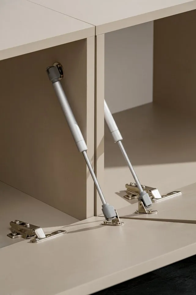 Inn.Furn Wohnwand Cosy, (TV Schrankwand in Marmor und hellem Grau, 6-St., integrierter Kamin, 270 x 158 cm), mit viel Stauraum und Push-To-Open-Funktion, Grau, – Produktbild 4 von 5
