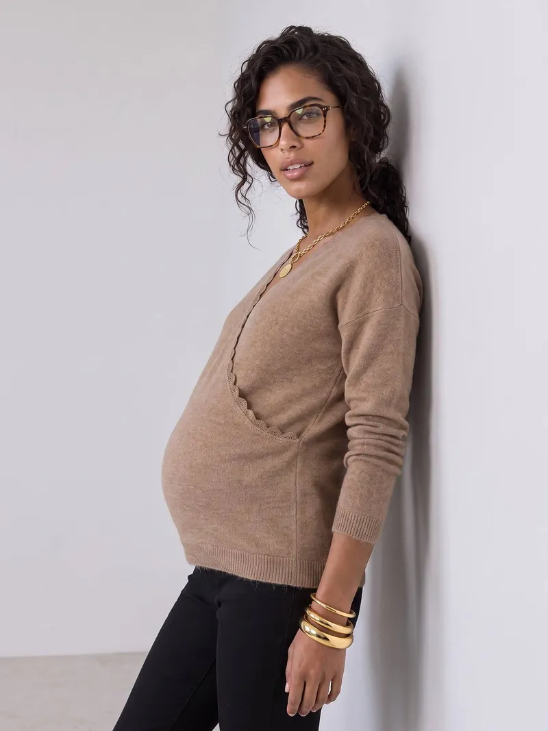 Vertbaudet Wendbarer Pullover in Wickeloptik für Schwangerschaft und Stillzeit, Beige, – Produktbild 4 von 4