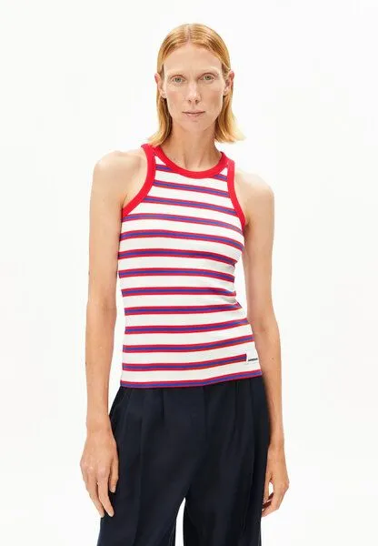 ARMEDANGELS ARMEDANGELS KANITAA STRIPES Damen Ripp-Top aus Bio-Baumwoll Mix, Light oatmilk-mars red-dynamo blue, – Produktbild 1 von 4
