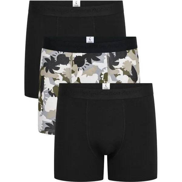 KnowledgeCotton Apparel KnowledgeCotton Apparel 3-Pack Boxershorts FLOWER Print aus Bio-Baumwolle, Schwarz-flower, – Produktbild 1 von 2